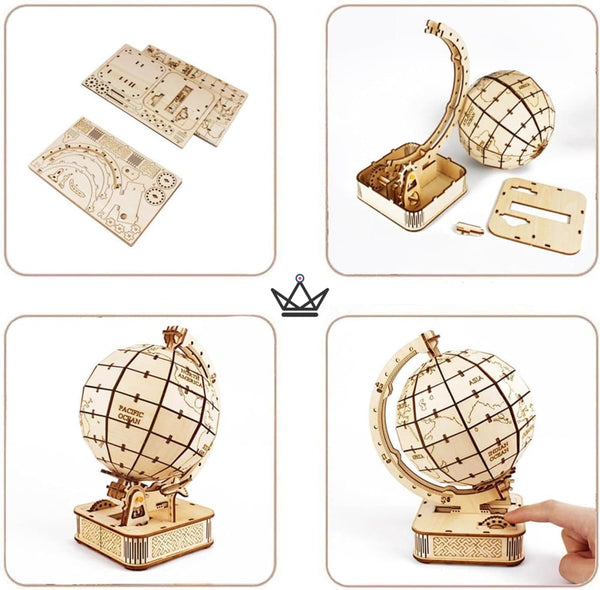 3D-Holzpuzzle Globus mit Standfuß zum Zusammenbauen - MÉRIDIEN