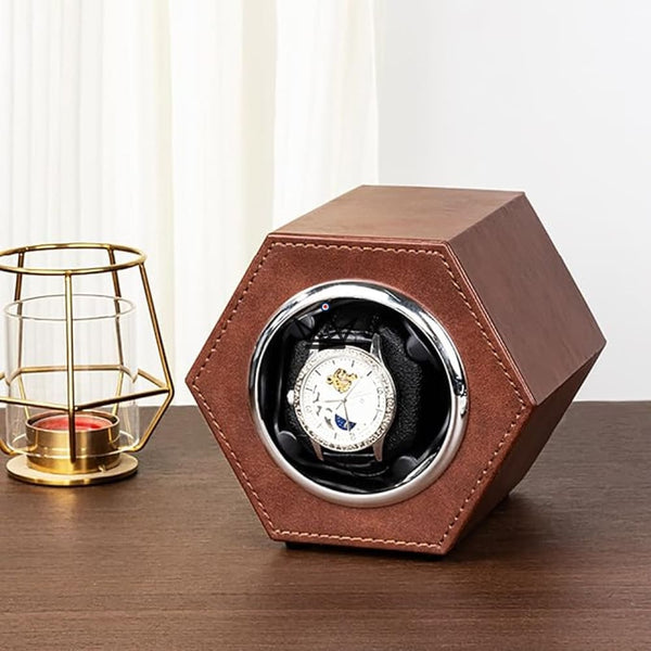 Remontoir Montre Automatique JEBELY HEXAGONE — Interconnectable, 6 Coloris, 1 Prise, Marron Classique