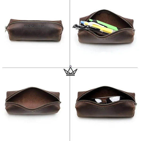 Petite trousse à crayons en cuir zippée personnalisable — Voyageur MINE – 11/13