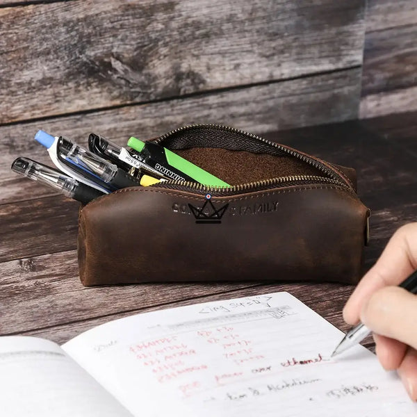 Petite trousse à crayons en cuir zippée personnalisable — Voyageur MINE – 2/13