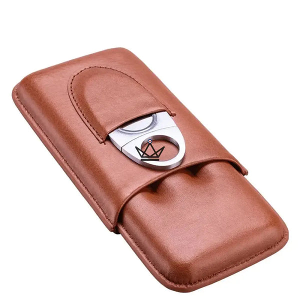 Zigarrenetui aus Leder für 3 Zigarren mit Zigarrenschneider — Silver Cortez, Kastanie