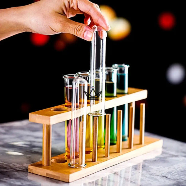 Portoir à éprouvettes en bois et éprouvettes en verre borosilicaté — CORNUE – 3/9