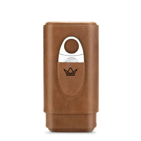 Étui à cigares Mirlos Wood — cuir & cèdre espagnol, 2 ou 3 cigares, coupe-cigare inclus – 18/20