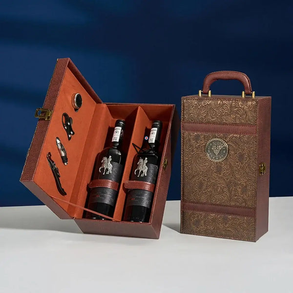 Coffret 2 bouteilles de vin avec accessoires de sommelier — SOMMELIER, Arabesques bronze