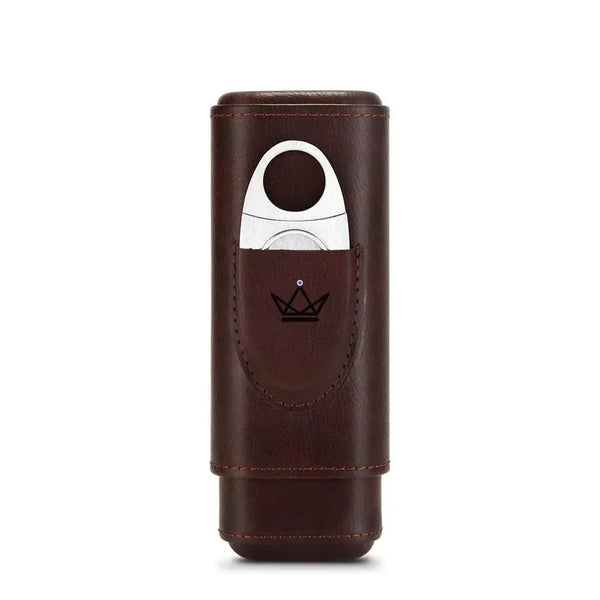 Étui à cigares Mirlos Wood — cuir & cèdre espagnol, 2 ou 3 cigares, coupe-cigare inclus – 20/20