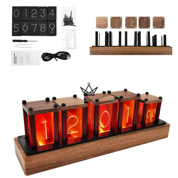 Horloge effet Nixie RVB en bois massif à monter, 6 tubes — FILAMENT – 5/9