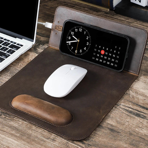 Tapis de souris personnalisable en cuir avec chargeur Sans Fil — Voyageur Magellan – 2/11