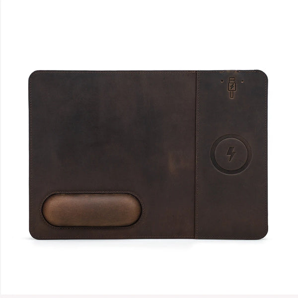 Tapis de souris personnalisable en cuir avec chargeur Sans Fil — Voyageur Magellan, Desk : 32 × 23 cm