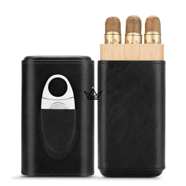 Étui à cigares Mirlos Wood — cuir & cèdre espagnol, 2 ou 3 cigares, coupe-cigare inclus – 14/20