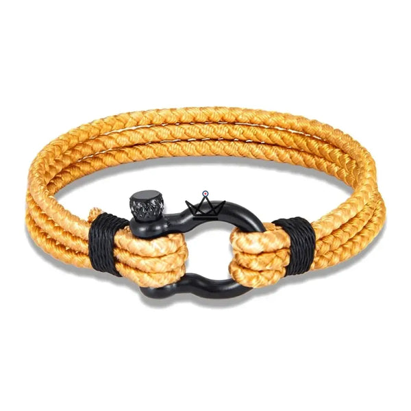 Bracelet cordage tressé à manille marine en acier noir — BOSCO, 1 bracelet / Camel / S