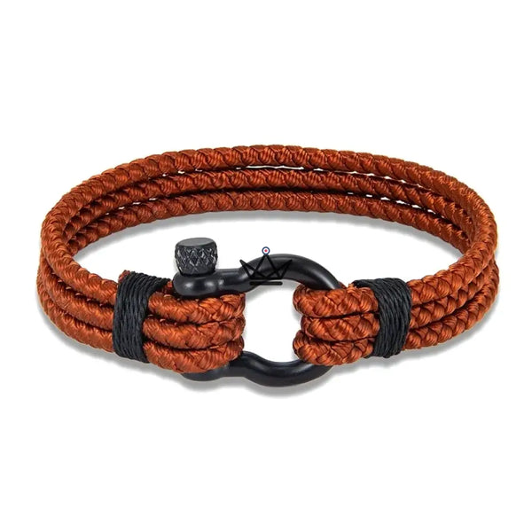 Bracelet cordage tressé à manille marine en acier noir — BOSCO, 1 bracelet / Marron / S