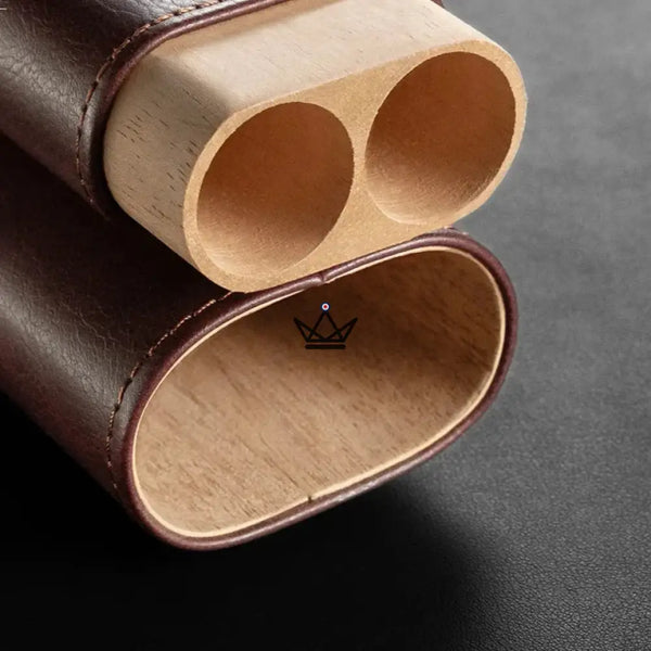 Étui à cigares Mirlos Wood — cuir & cèdre espagnol, 2 ou 3 cigares, coupe-cigare inclus – 6/20