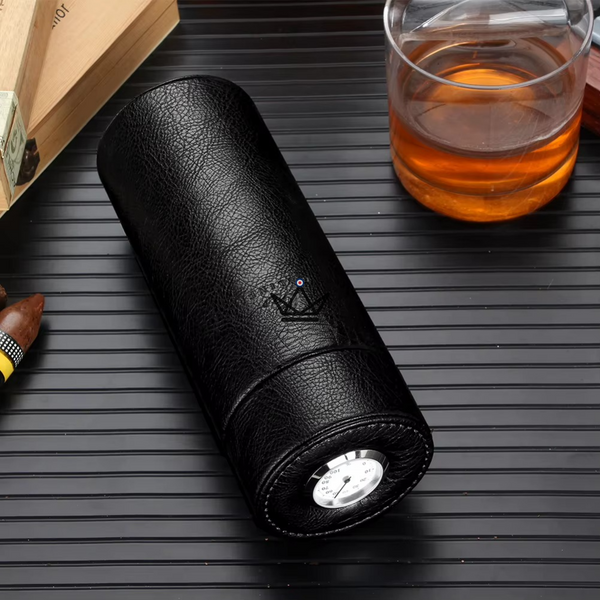 ORBAL Edition Reisehumidor – zylindrisch, Echtes Leder & Zedernholz, 5 bis 10 Zigarren, Schwarz oder Braun – 4/13