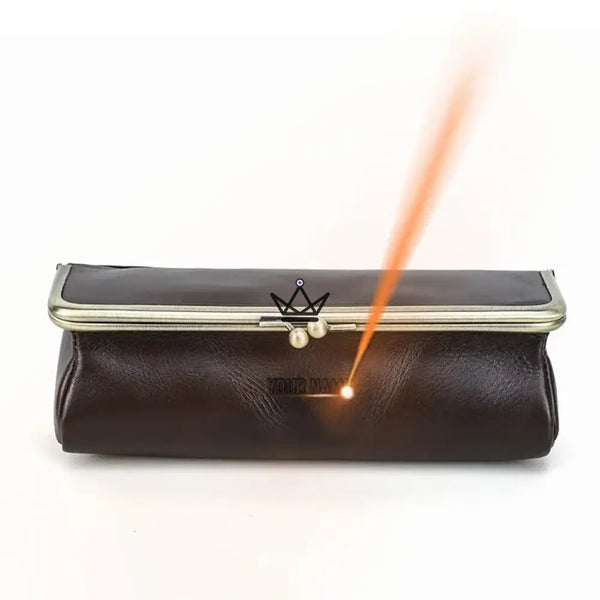 Personalized Leather Pouch with Vintage Clasp — Traveler SCRIPT – 3/8