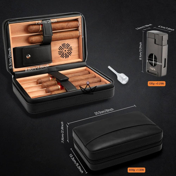 Pack Cave à cigare de voyage en cuir + Briquet - TISFA STYLE - - cave a cigare - Cadeau, Noël, Anniversaire, Original - Atelier Atypique