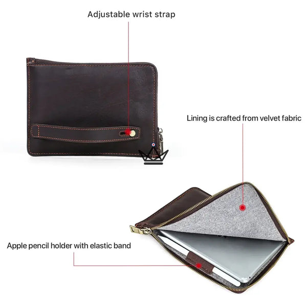 Pochette zippée iPad mini en cuir personnalisable à dragonne — Voyageur OPUS – 6/11