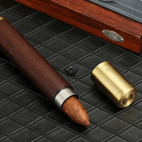 Tube à Cigare AURORA WOOD — Bois & Métal, Ø 23 mm Max, 18,3 × 3 cm | Or ou Argent, Or