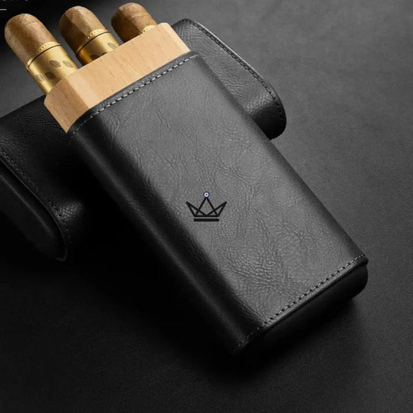 Étui à cigares Mirlos Wood — cuir & cèdre espagnol, 2 ou 3 cigares, coupe-cigare inclus – 4/20