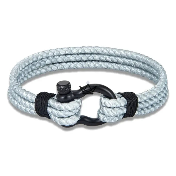 Bracelet cordage tressé à manille marine en acier noir — BOSCO, 1 bracelet / Bleu ciel / S