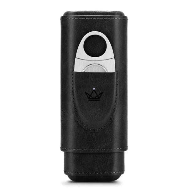 Étui à cigares Mirlos Wood — cuir & cèdre espagnol, 2 ou 3 cigares, coupe-cigare inclus, 2 cigares / Noir
