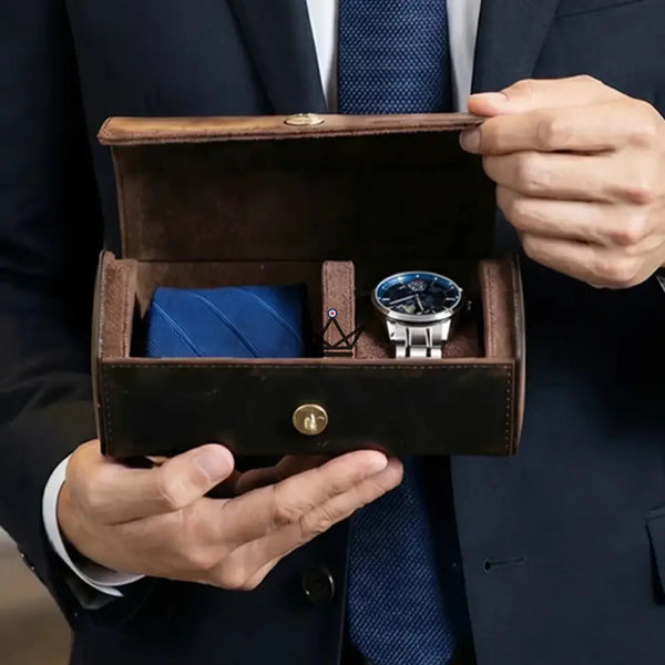 Customizable leather watch and tie travel case - GENTLEMAN COMPACT Traveler