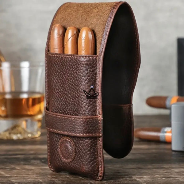Personalizable Leather 3-Cigar Case — Voyageur Pocket, Case only