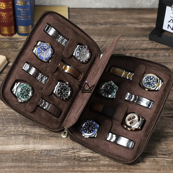 Étui Voyage Montres personnalisable – Voyageur Keeper — Cuir Pleine Fleur, 4 Tailles : 2 à 8 Montres, 8 Montres