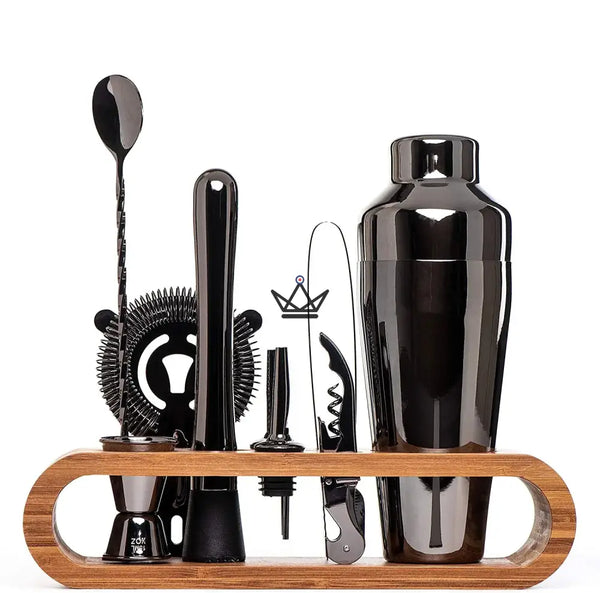 Kit de bar 10 pièces sur présentoir en bambou — MIXOLOGUE, Noir Chromé