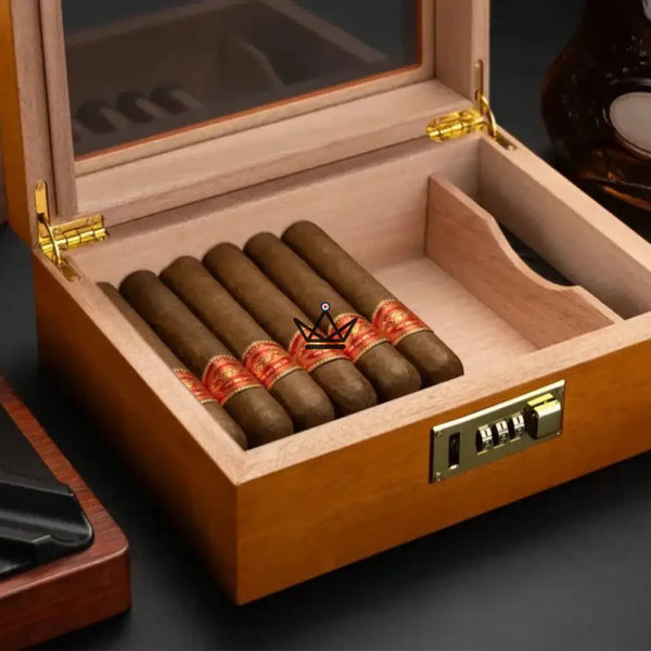 Cave à cigares Enigma Style — cèdre espagnol, vitrée, fermeture code secret, 20 à 30 cigares – 6/12