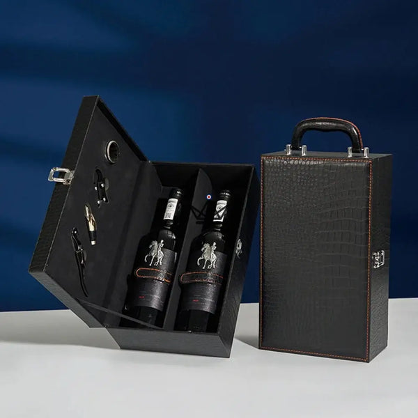 Coffret 2 bouteilles de vin avec accessoires de sommelier — SOMMELIER, Noir croco