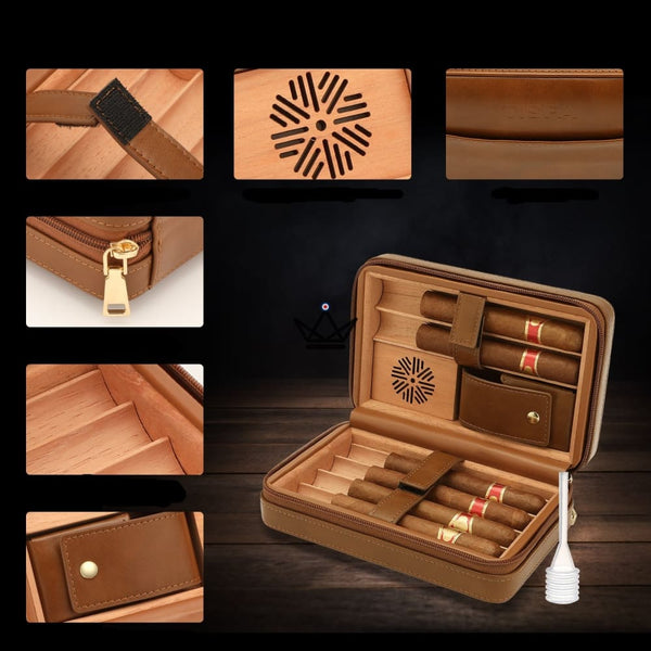 Pack Cave à cigare de voyage en cuir + Briquet - TISFA STYLE - - cave a cigare - Cadeau, Noël, Anniversaire, Original - Atelier Atypique