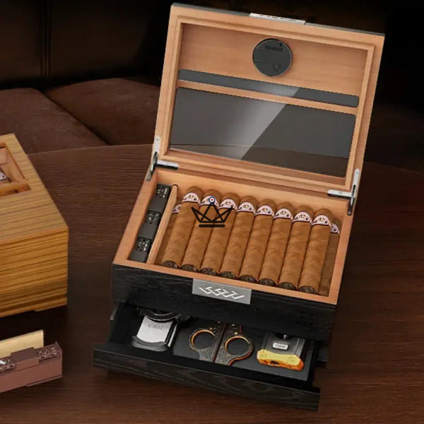 Horizon Edition Humidor — Spanish cedar, glass top, drawer, Onyx or Natural – 10/10