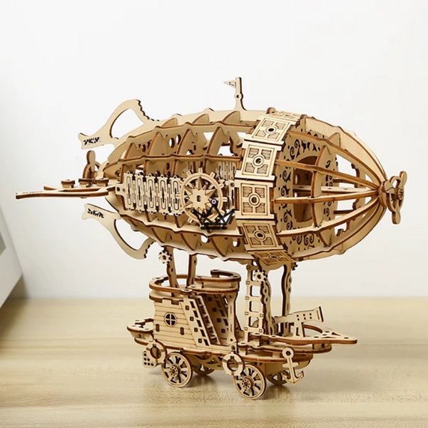 Steampunk airship 3D wooden puzzle on a carriage to build - ZEPHYR