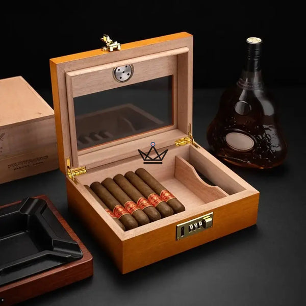 Cave à cigares Enigma Style — cèdre espagnol, vitrée, fermeture code secret, 20 à 30 cigares – 2/12