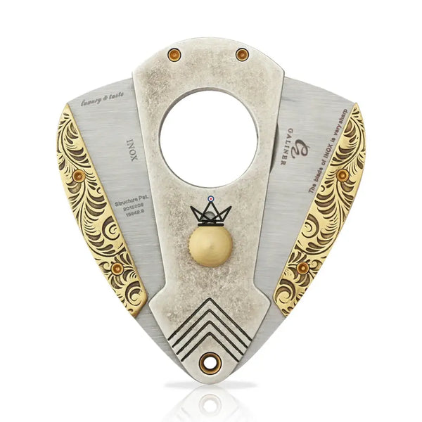 Nyfe Heritage Zigarrenschneider – Doppelklingen-Guillotine aus Edelstahl, Gold- & Silber-Finish, 58 Ringmaß, inklusive eleganter Geschenkbox – 7/8