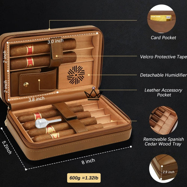 Pack Cave à cigare de voyage en cuir + Briquet - TISFA STYLE - - cave a cigare - Cadeau, Noël, Anniversaire, Original - Atelier Atypique