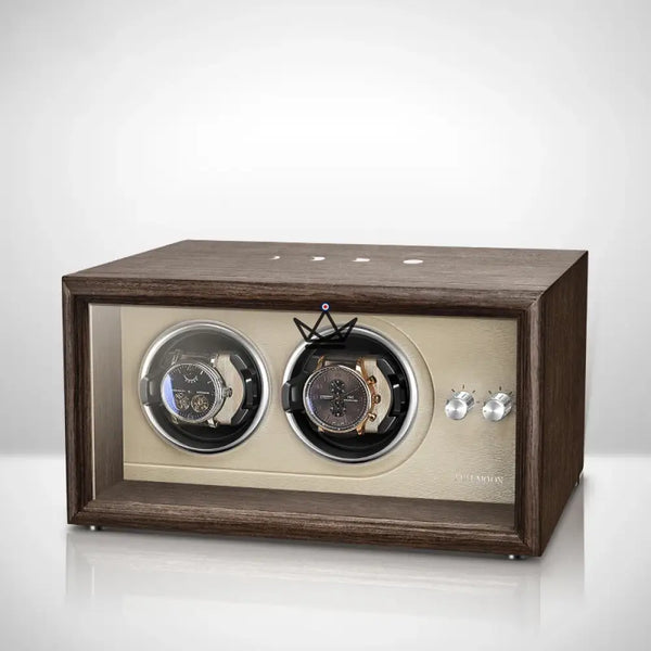 Automatic Watch Winder FULL MOON — Moon Phases, LED, Anti-Magnetic, 2 or 4 Watches, 2 Locations / Beige