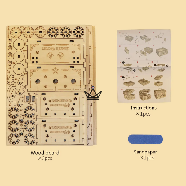 3D wooden travel code chest puzzle, 3 dials - ESCALE