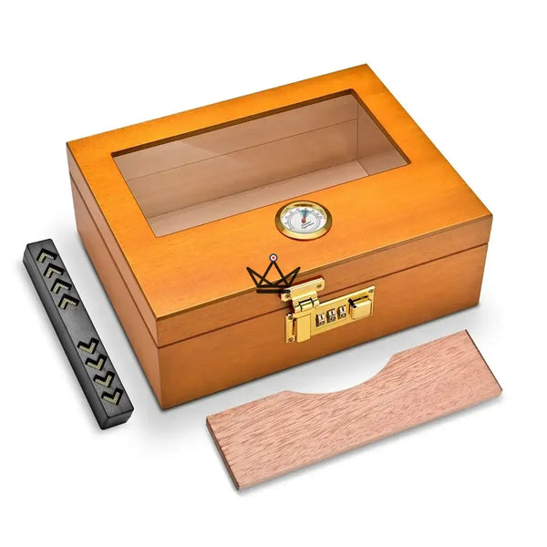 Cave à cigares Enigma Style — cèdre espagnol, vitrée, fermeture code secret, 20 à 30 cigares – 10/12