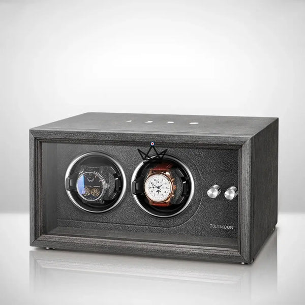 Automatic Watch Winder FULL MOON — Moon Phases, LED, Anti-Magnetic, 2 or 4 Watches, 2 Locations / Black