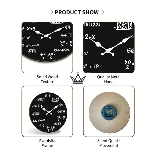 Silent mathematical wall clock with black background - ALGORA