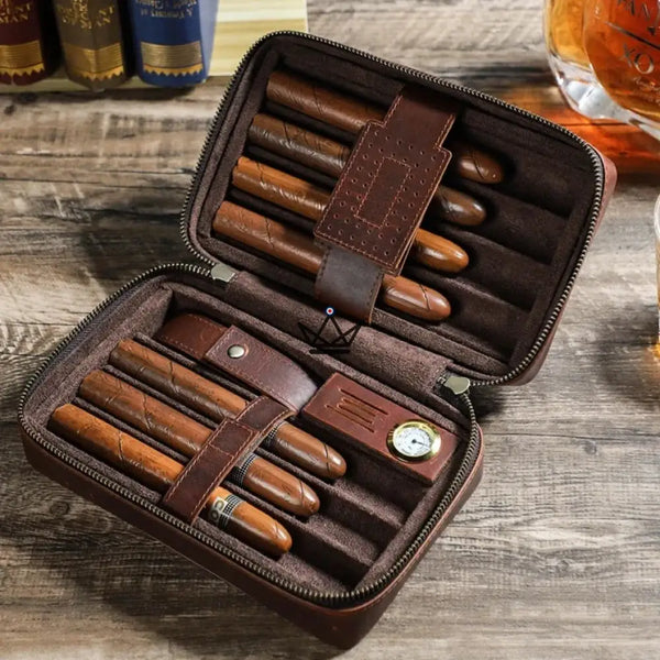 Étui à cigares en cuir personnalisable - Voyageur Sélection - - etui cigare personnalisable - Cadeau, Noël, Anniversaire, Original, Fête des pères, fête des mères - Atelier Atypique
