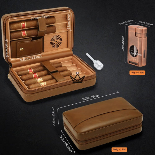 Pack Cave à cigare de voyage en cuir + Briquet - TISFA STYLE - - cave a cigare - Cadeau, Noël, Anniversaire, Original - Atelier Atypique