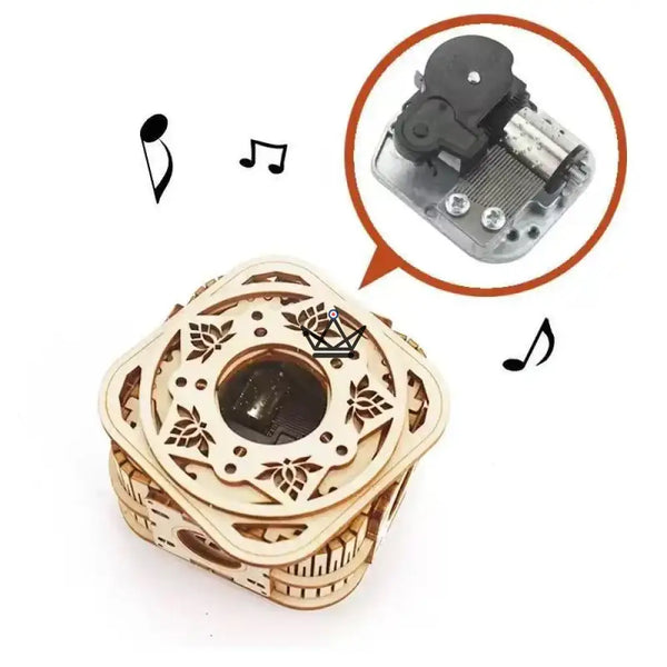 3D wooden puzzle music box with cutout floral patterns - FLORALIE
