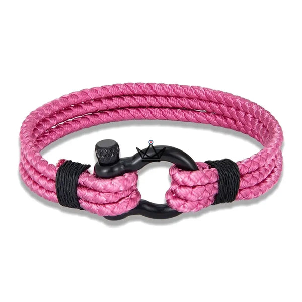 Bracelet cordage tressé à manille marine en acier noir — BOSCO, 1 bracelet / Rose / S