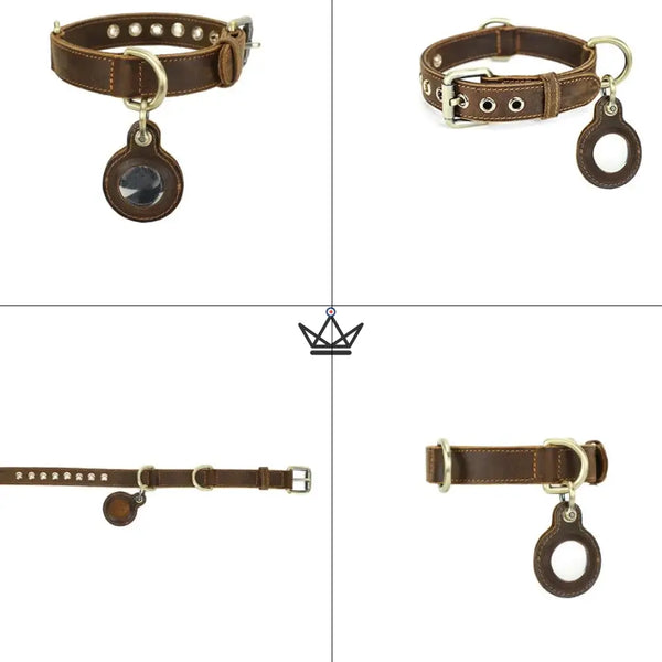 Personalisierbares Lederhalsband für Hunde, AirTag-Fach – Voyager Argos