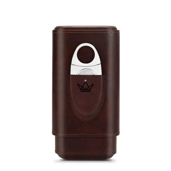 Étui à cigares Mirlos Wood — cuir & cèdre espagnol, 2 ou 3 cigares, coupe-cigare inclus – 19/20