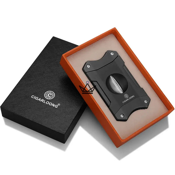 Coupe-cigare en V 2 en 1 avec repose-cigare, coffret cadeau — AZZURRO ORIGINAL, Noir