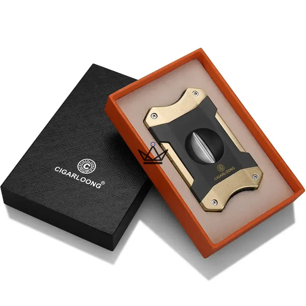 Coupe-cigare en V 2 en 1 avec repose-cigare, coffret cadeau — AZZURRO ORIGINAL, Noir et or