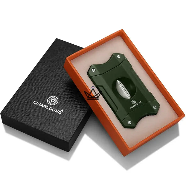 Coupe-cigare en V 2 en 1 avec repose-cigare, coffret cadeau — AZZURRO ORIGINAL, Vert kaki